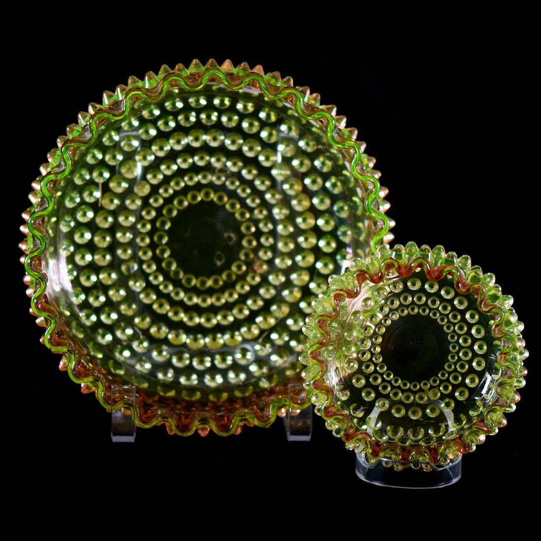 Master Berry Bowl - Rubina Verde Art Glass: Master Berry Bowl - Rubina Verde Art Glass - 3.25" X 8" -Hobnail - (1) 3.5" Berry Dish - to Ensure Every Item Sells, We Have Placed Low Starting Bids on Every Item, and All Items Will Sell Without Res