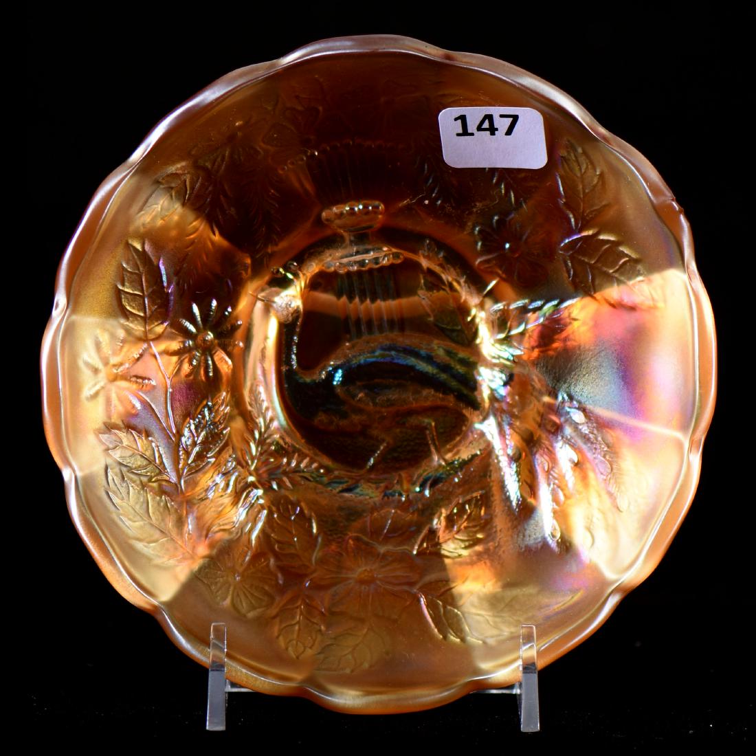 Ice Cream Dish - Carnival Glass - 5.5": Berry Dish - Carnival Glass - 5.5" - Northwood's Peacock at Urn Pattern Ice Cream Dish - Marigold - to Ensure Every Item Sells, We Have Placed Low Starting Bids on Every Item, and All Items Will Sell