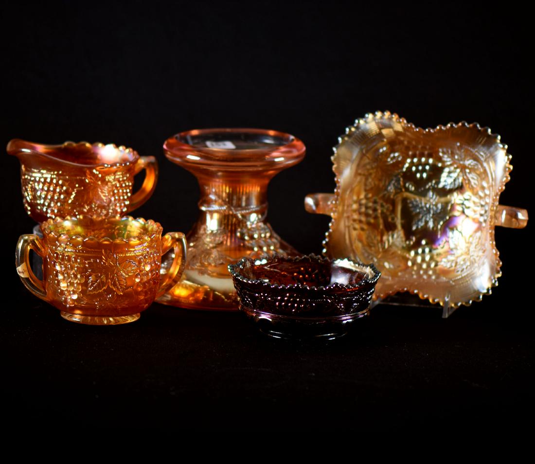 (5) Northwood Grape & Cable Items - Carnival Glass (1 of 3)