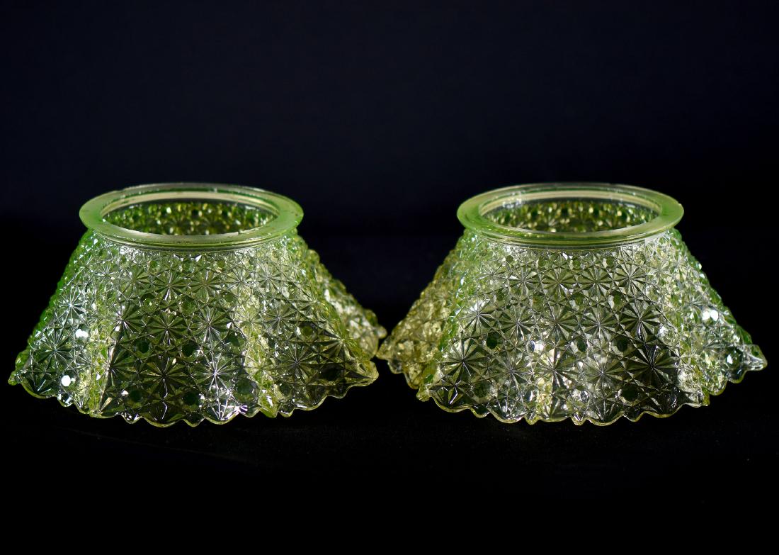 (2) Eight-Sided Vaseline Light Shades - 8.5" (1 of 2)