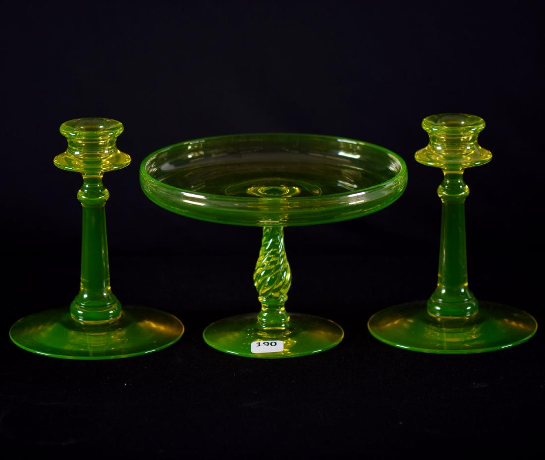 Console Set - Vaseline Glass - 5"X7.25" Compote (1 of 3)