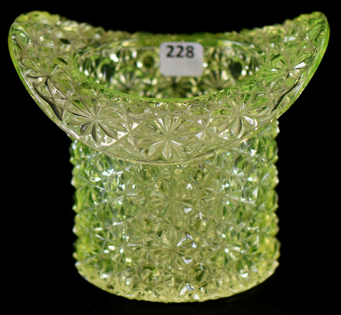 Hat-Shaped Vase - Vaseline Art Glass - 5" X 6" (1 of 2)