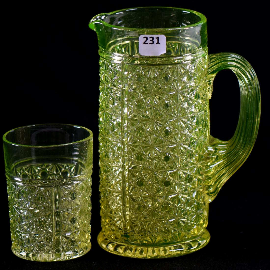 Pitcher & Tumbler - Vaseline Art Glass - 8" Pitcher (1 of 2)
