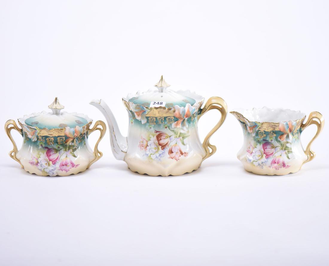 Three Piece Tea Set - Unmarked Prussia- 5.5"X8" Pot (1 of 3)
