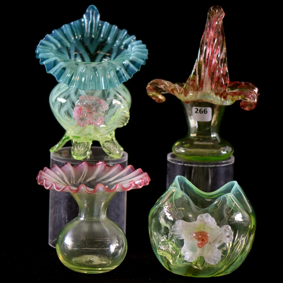 (4) Assorted Vaseline Art Glass Items (1 of 3)