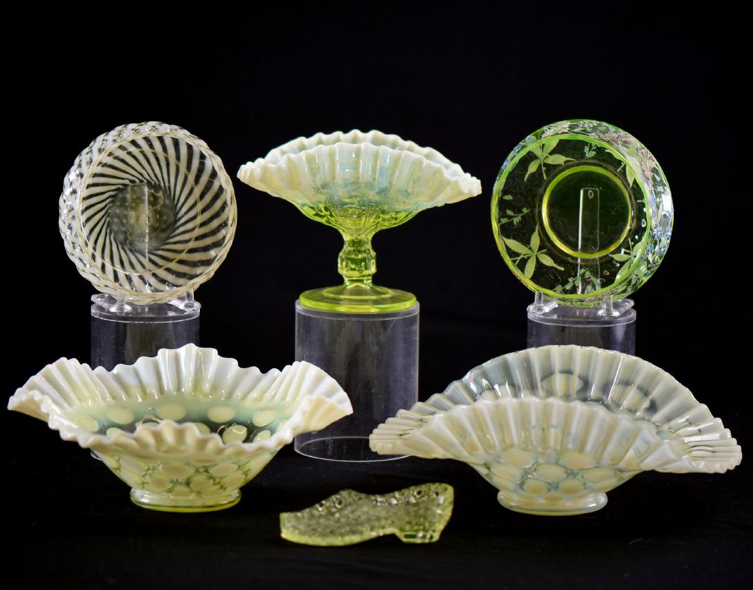 (6) Assorted Vaseline Art Glass Items (1 of 3)