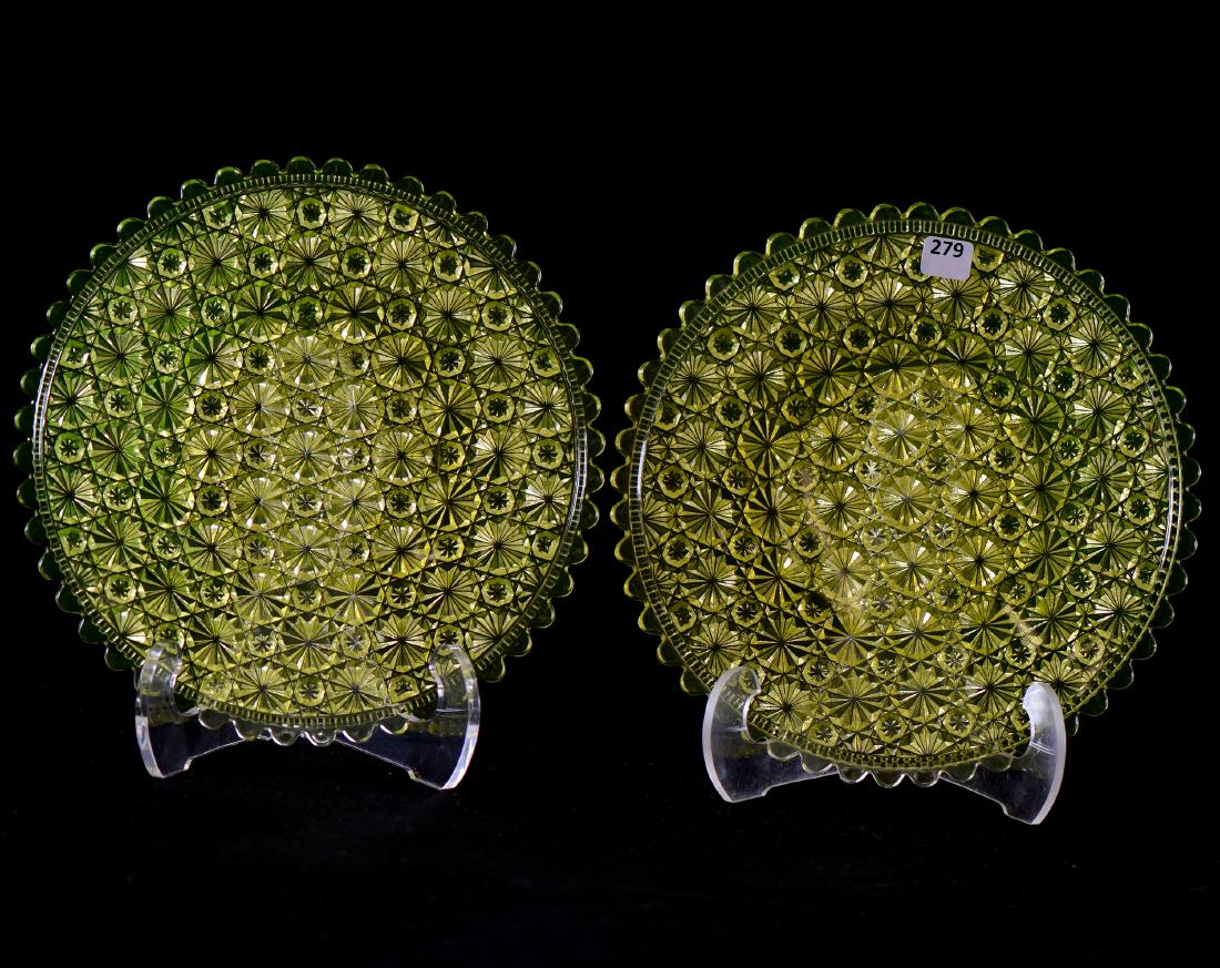 (2) Plates - Vaseline Art Glass - 10.25" (1 of 2)