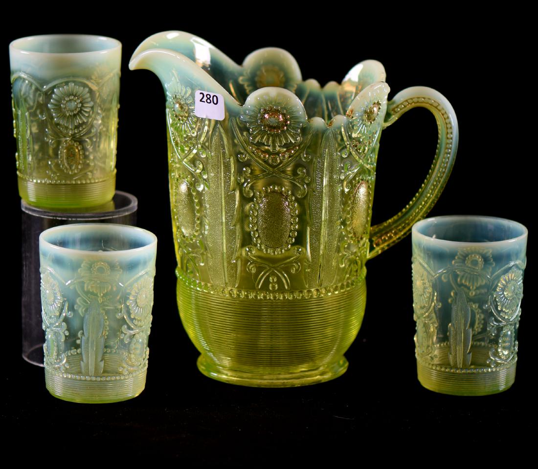 Water Set - Vaseline Opalescent - 8.75" Pitcher (1 of 2)