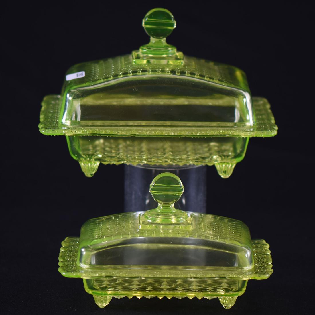 (2) Covered Dishes - Vaseline Art Glass (1 of 2)