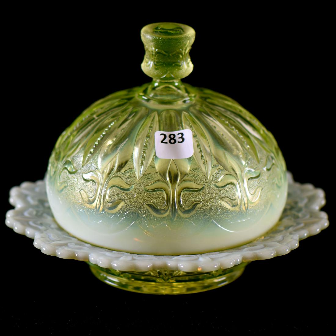 Butterdish - Vaseline Opalescent - 6" X 7.5" (1 of 2)