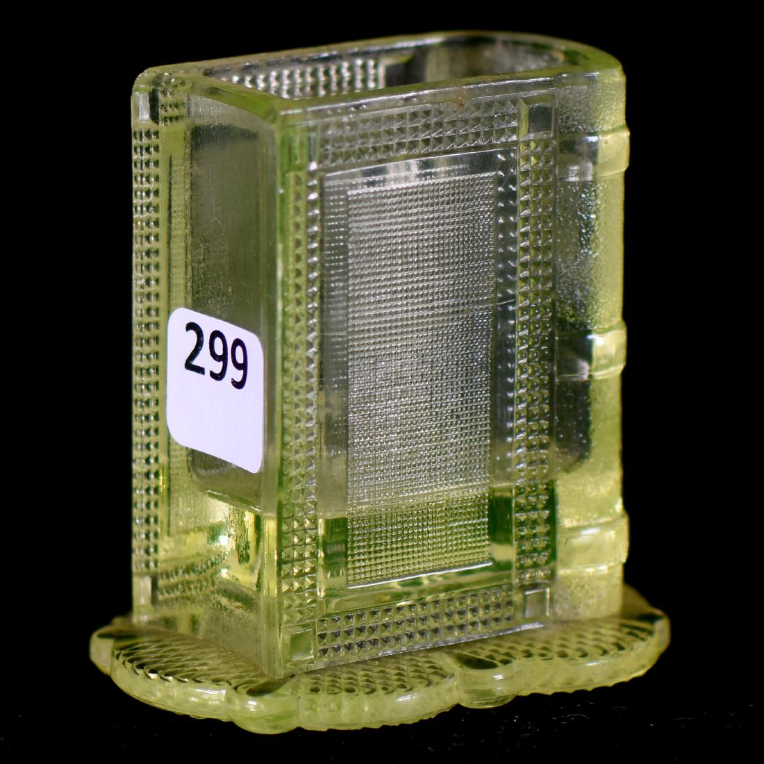 Book Toothpick Holder - Vaseline Art Glass - 3" (1 of 2)