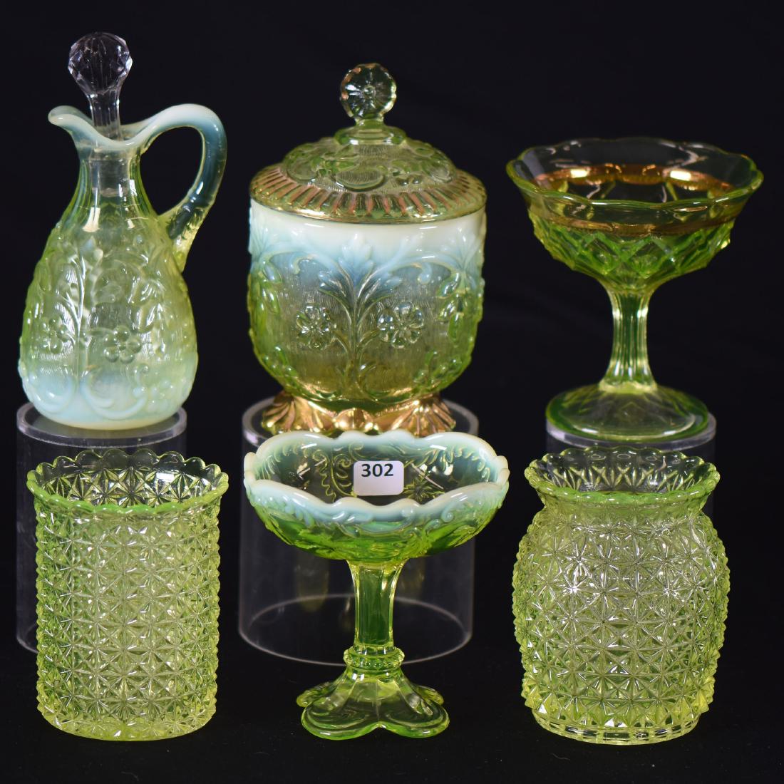 (6) Vaseline Art Glass Items (1 of 3)