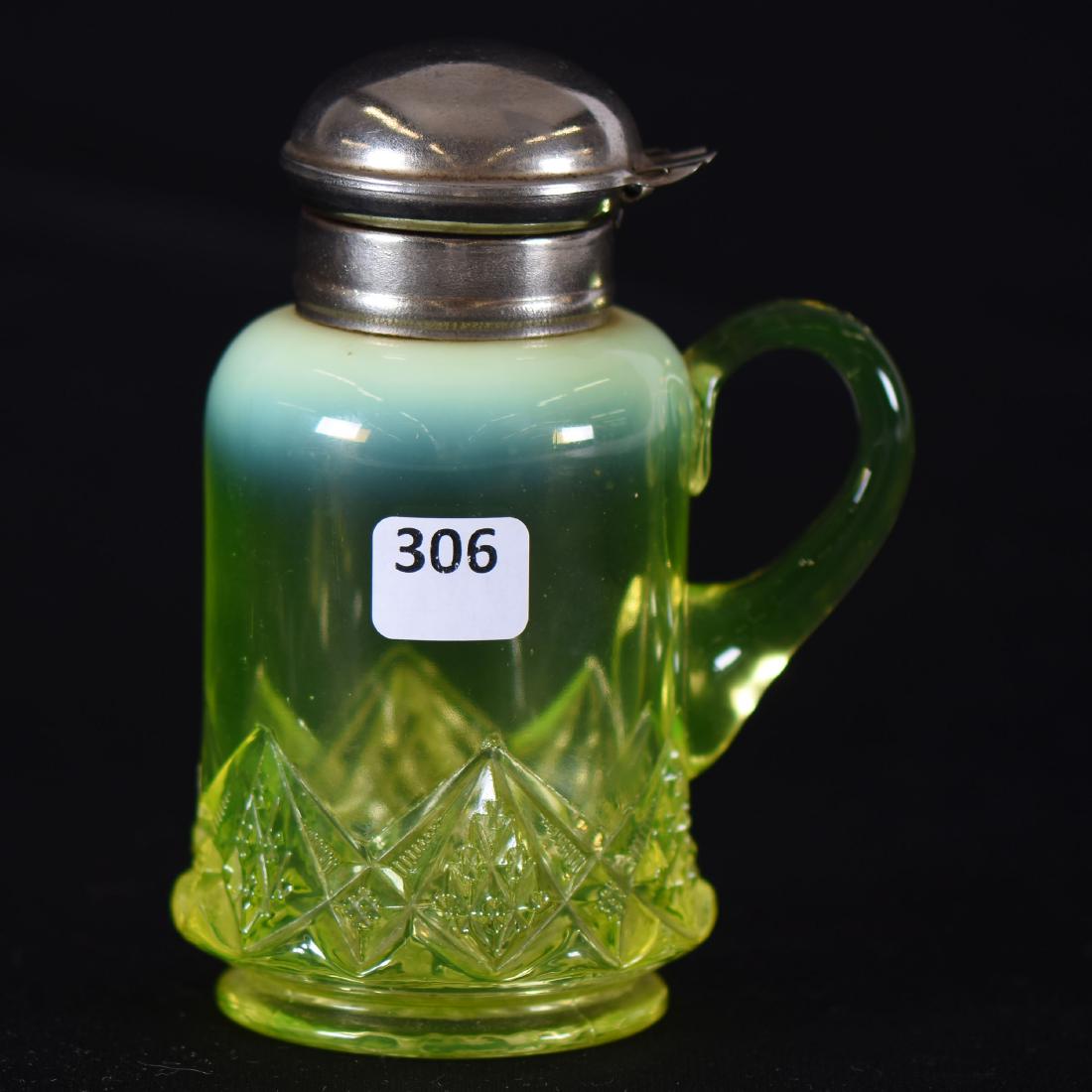 Syrup Pitcher - Vaseline Opalescent Art Glass - 5.5" (1 of 2)