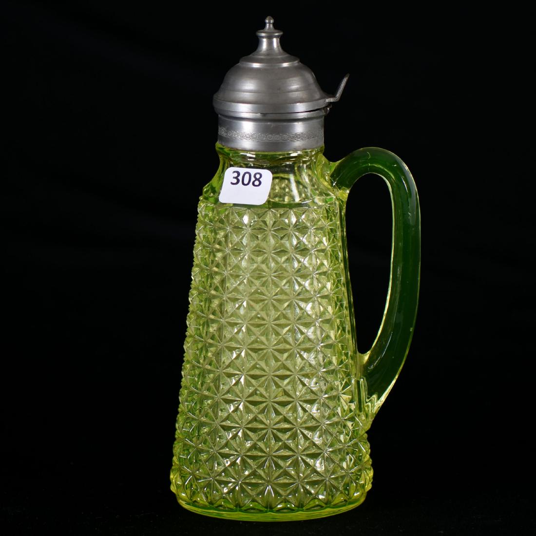 Syrup Pitcher - Vaseline Art Glass - 8.5" (1 of 2)