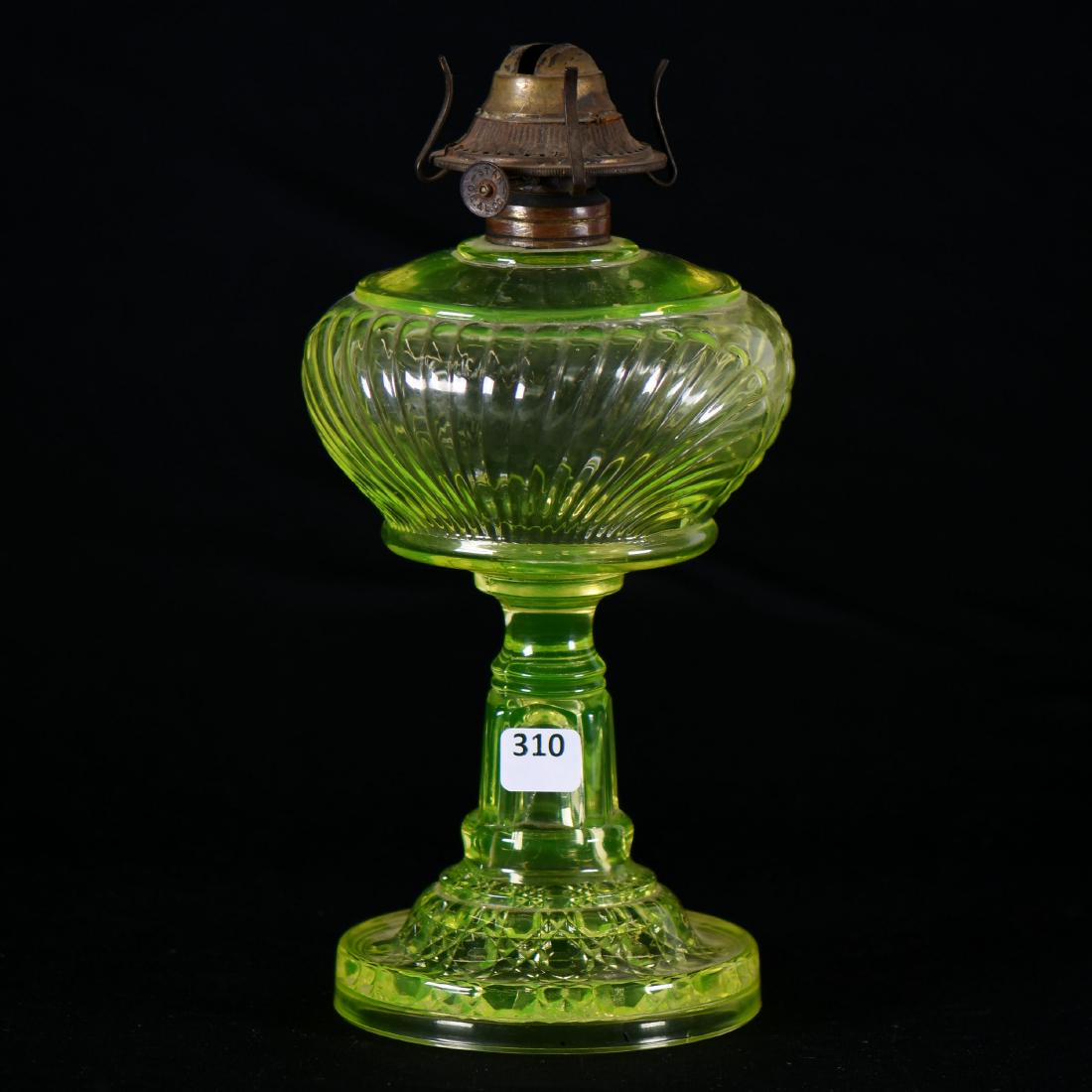 Kerosene Lamp Vaseline Art Glass 10.5"