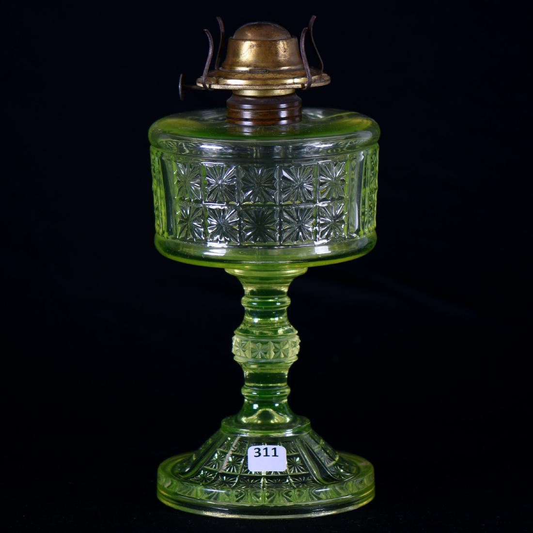 Kerosene Lamp - Vaseline Art Glass - 11" (1 of 2)