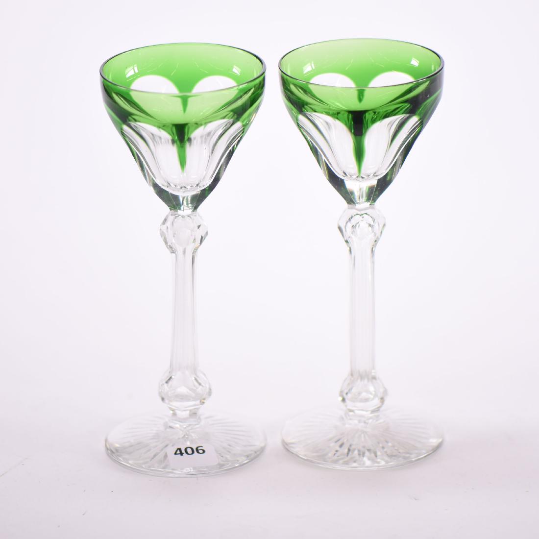 (2) Green Cut to Clear Rhine Wine Glasses: (2) Green Cut to Clear Rhine Wine Glasses - Brilliant Period - 7.25" - Flute Pattern - Ray Cut Base - Stems Slightly Cloudy - to Ensure Every Item Sells, We Have Placed Low Starting Bids on Every Item