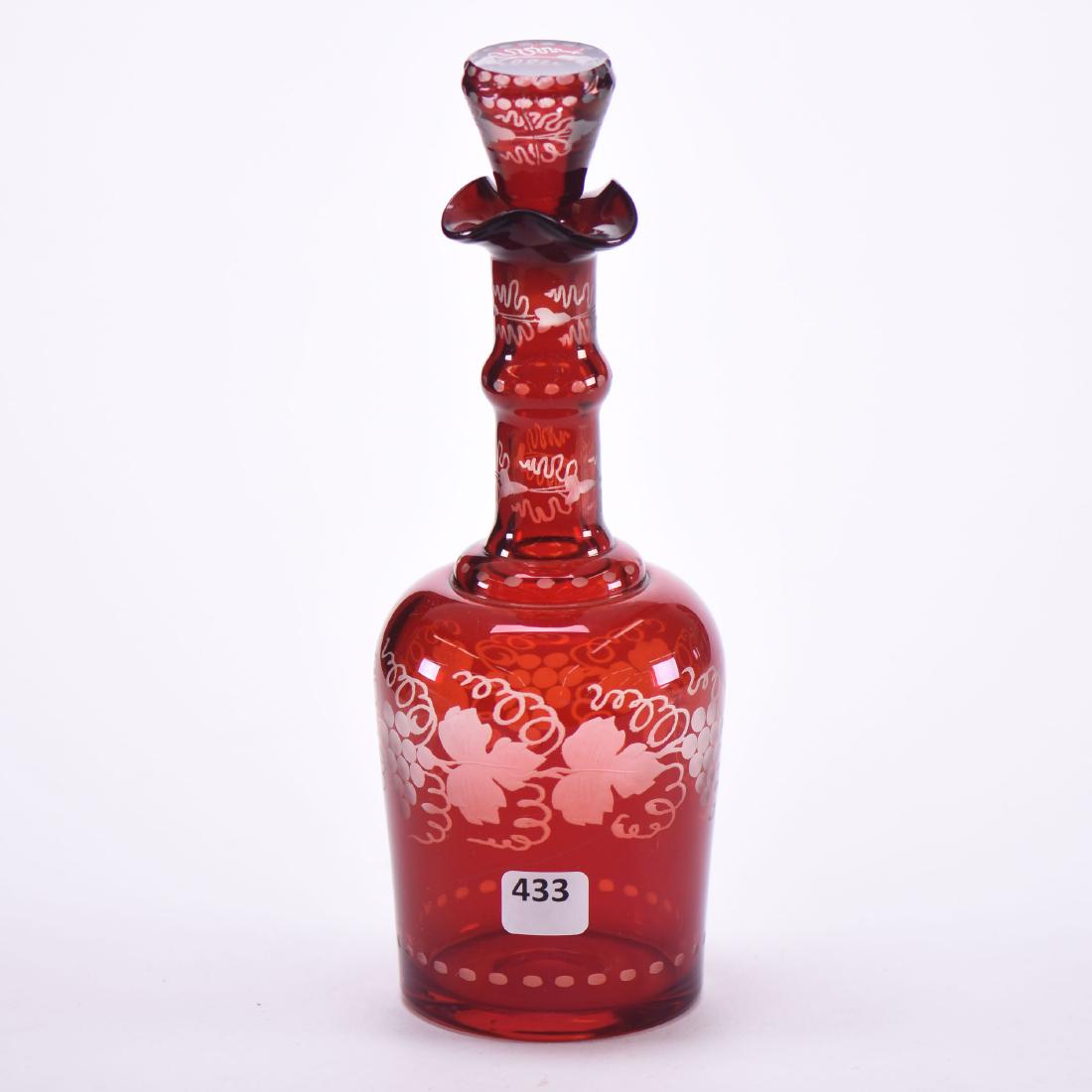 Ruby Flash Decanter - Bohemian - 10" (1 of 2)