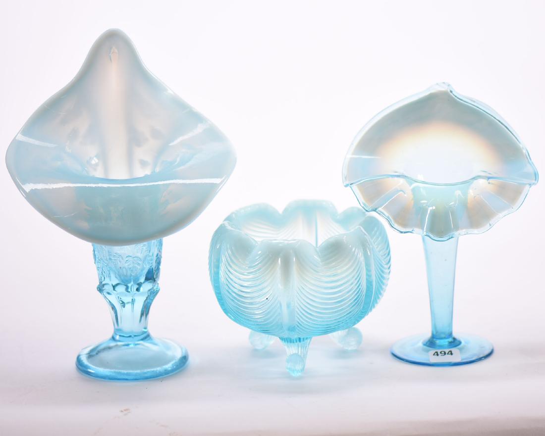 (3) Modern Blue Opalescent Art Glass Items (1 of 2)