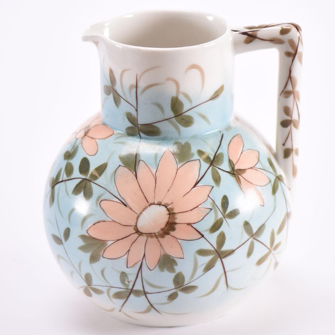 Water Pitcher - Unmarked E.S. Prussia - 7.5": Water Pitcher - Unmarked E.S. Prussia - 7.5" -Blue and White Tones with Pink Floral Decor - Matches Milk Pitcher, Lot #519 - to Ensure Every Item Sells, We Have Placed Low Starting Bids on Every Item,