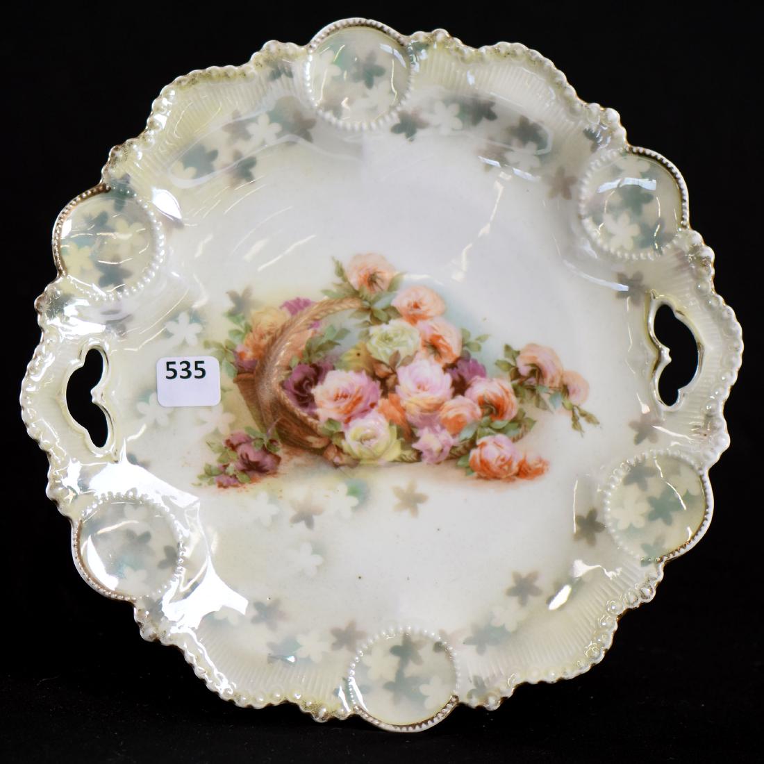 Cake Plate - Wheelock Prussia - 10": Cake Plate - Wheelock Prussia - 10" - Medallion Mold - White and Yellow Lustre Finish - Spilled Basket Decor - to Ensure Every Item Sells, We Have Placed Low Starting Bids on Every Item, and All Items