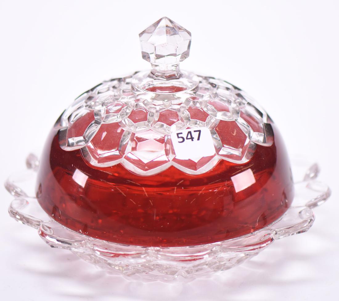 Butter Dish - Ruby Flash Pattern Glass - 5.5" (1 of 2)