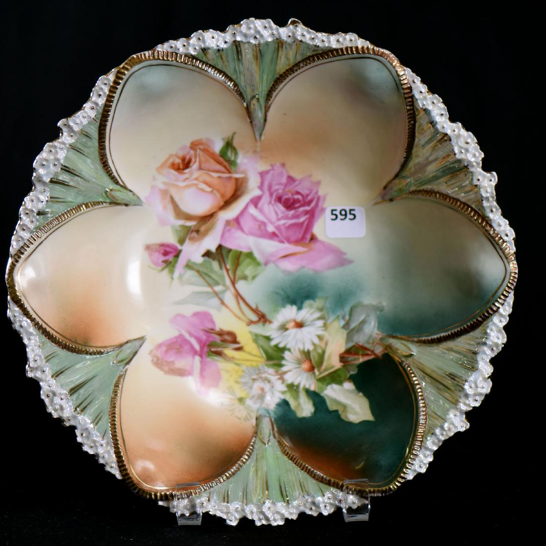Bowl - R.S.Prussia - 10.75": Bowl - R.S.Prussia - 10.75" -Cream and Green Tones - Rose and Daisy Decor - Lustre Finish Border Highlights - to Ensure Every Item Sells, We Have Placed Low Starting Bids on Every Item, and All Items 
