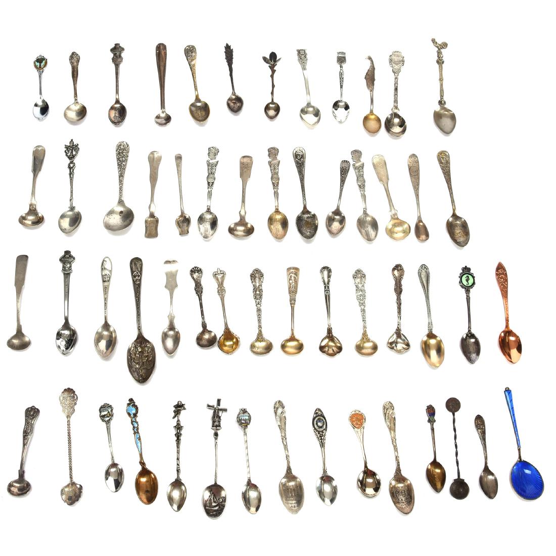 Large Grouping of Sterling and Silverplate Flatware: Large Grouping of Sterling and Silverplate Flatware - Sterling Silver, Coin Silver, and Silverplate Items Includes Salt Spoons, Tongs, Candle Snuffer, Disney Related, Demitasses Spoons - (10) Demitass