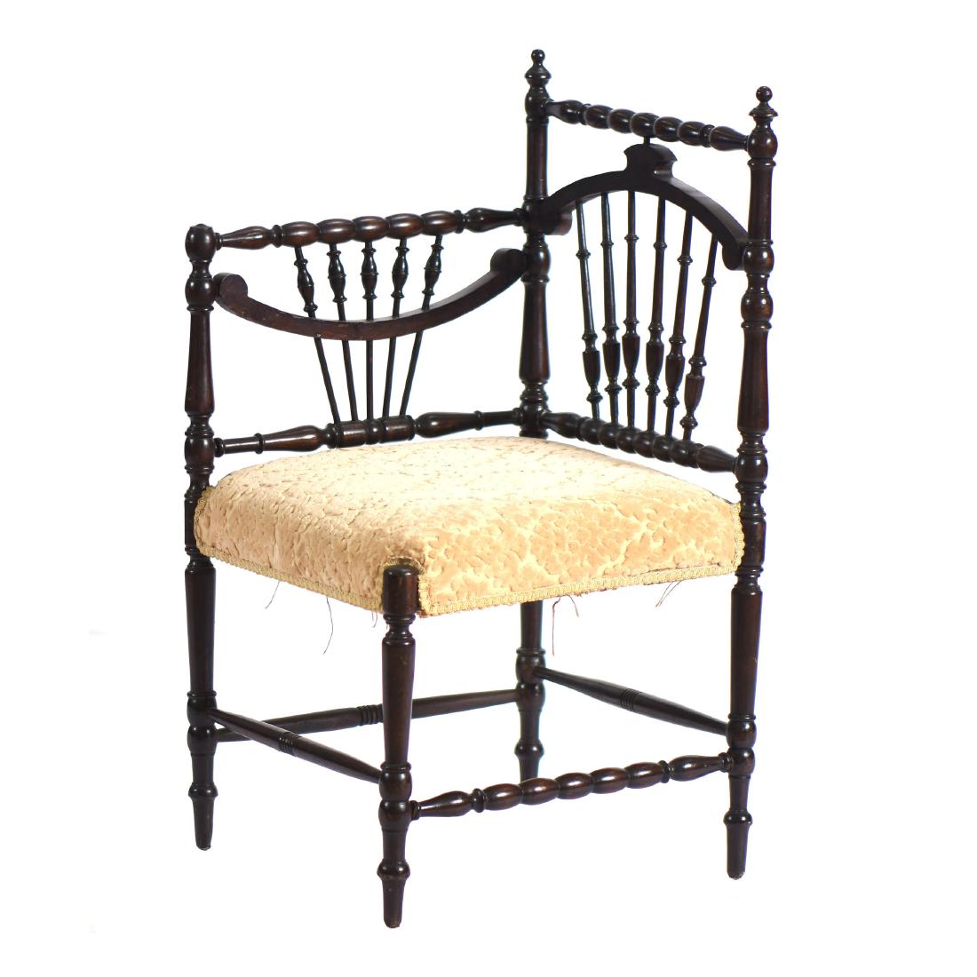 Corner Chair 34" X 18" Square: Corner Chair - 34" X 18" Square - Spindle Back and Side Arm - Cream Velvet Upholstery - UPDATE - Please note: all furniture or large items must be picked up in person or shipped via a professional shi