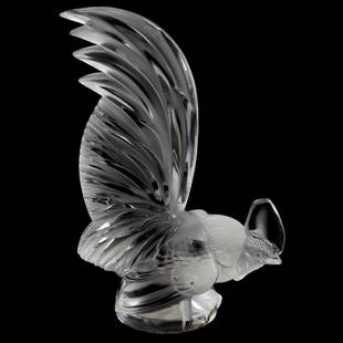 Figural Glass Rooster Marked Lalique France 8": Figural Glass Rooster- Marked Lalique France - 8" - Nice Quality