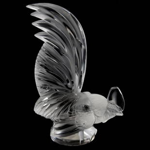 Figural Glass Rooster Marked Lalique France 8": Figural Glass Rooster- Marked Lalique France - 8" - Nice Quality