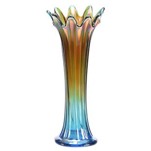 Carnival Glass Vase by Northwood 11": Carnival Glass Vase by Northwood - 11" - Thin Rib Pattern - Sapphire Blue