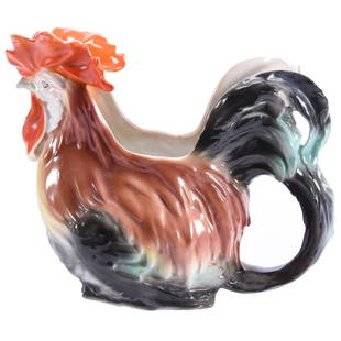 Figural Pitcher Marked Royal Bayreuth 7.4" X 8.5": Figural Pitcher Marked Royal Bayreuth - 7.4" X 8.5" - Rooster with Strong Colors