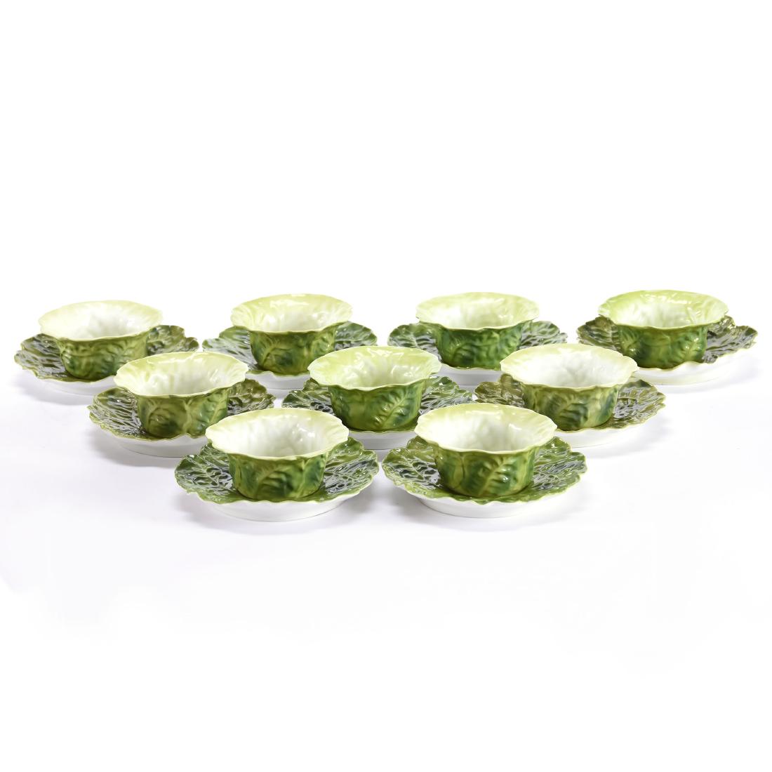 (9) Figural Ramekins with Underplates Royal Bayreuth: (9) Figural Ramekins with Underplates - Royal Bayreuth - Lettuce - Hard to Find Shape - Unmarked