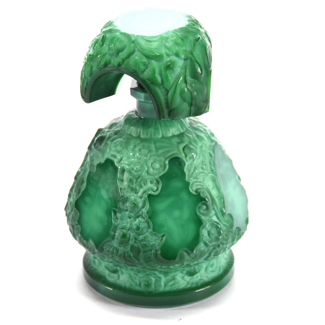 Czechoslovakia Malachite Glass Perfume Bottle 6": Czechoslovakia Malachite Glass Perfume Bottle - 6" - Circa 1930's