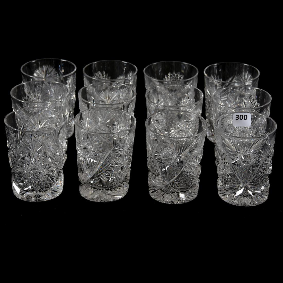 (12) Tumblers American Brilliant Cut Glass: (12) Tumblers - American Brilliant Cut Glass - 3.75" - Signed Libbey Neola Pattern by Anderson