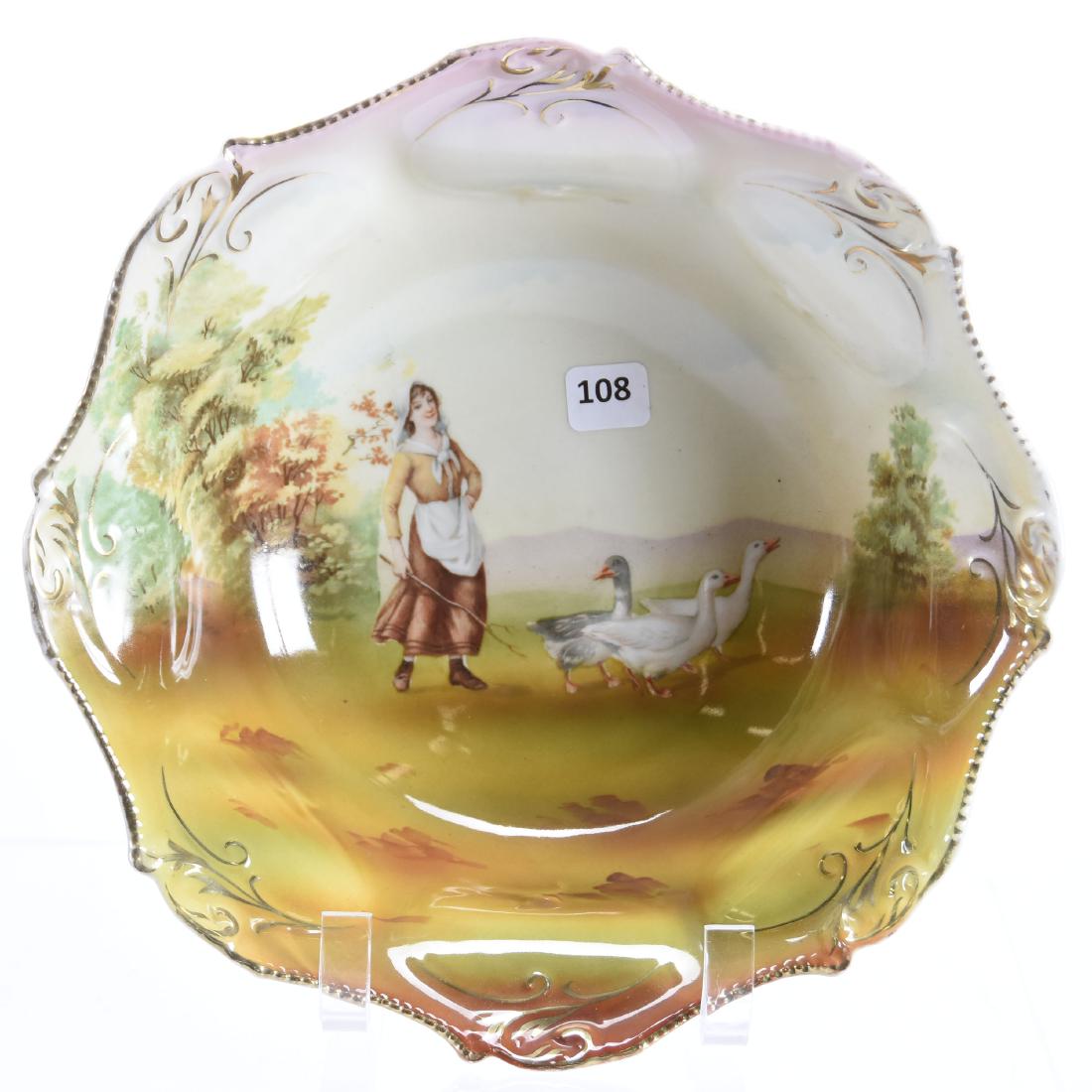Bowl Marked Royal Bayreuth (Blue Mark) 10.5": Bowl Marked Royal Bayreuth (Blue Mark) - 10.5" - Goose Girl Scenic Decor