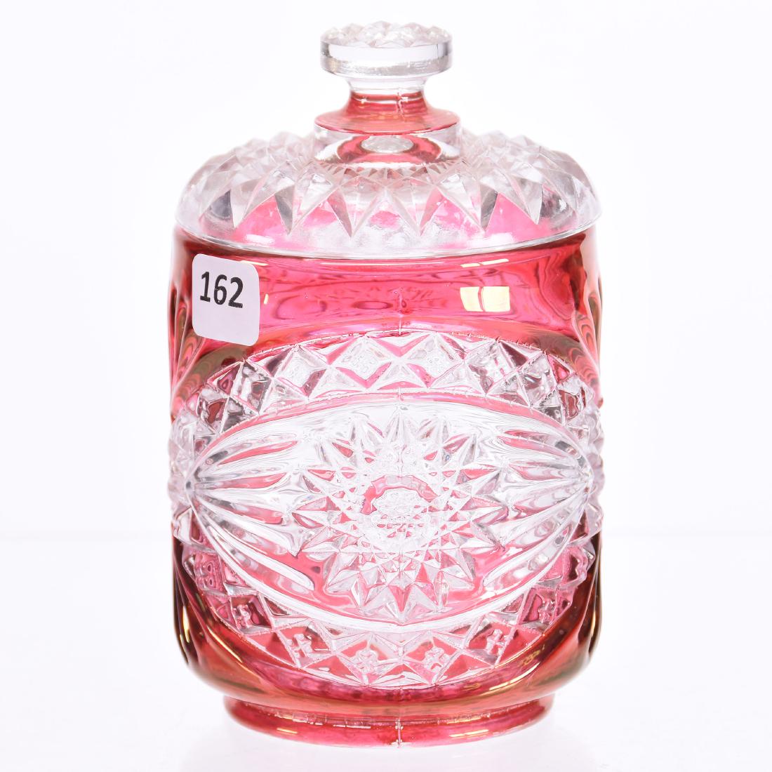 Ruby Flash Pattern Glass Covered Jar 5.75" (1 of 3)