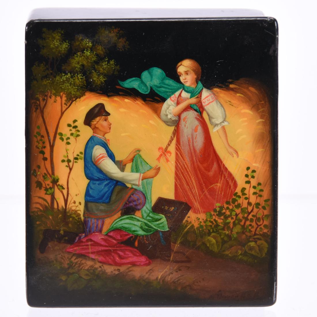 Russian Lacquer Hinged Box 1.5" X 4" (1 of 3)