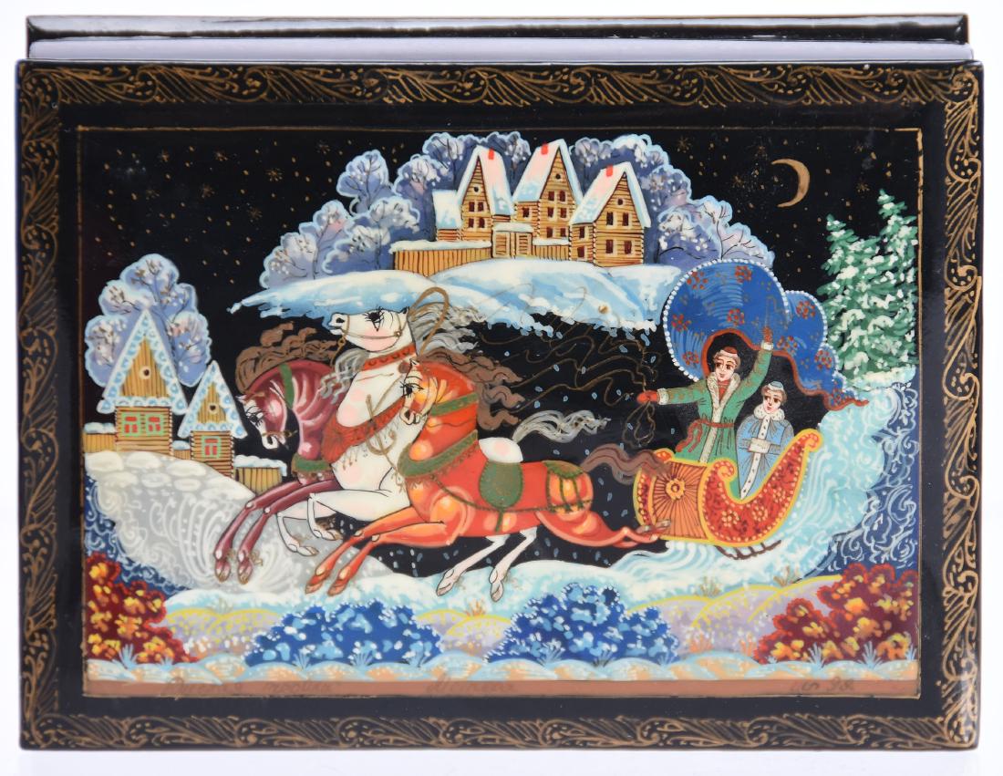 Russian Lacquer Hinged Box 1.25" X 4.75" (1 of 3)