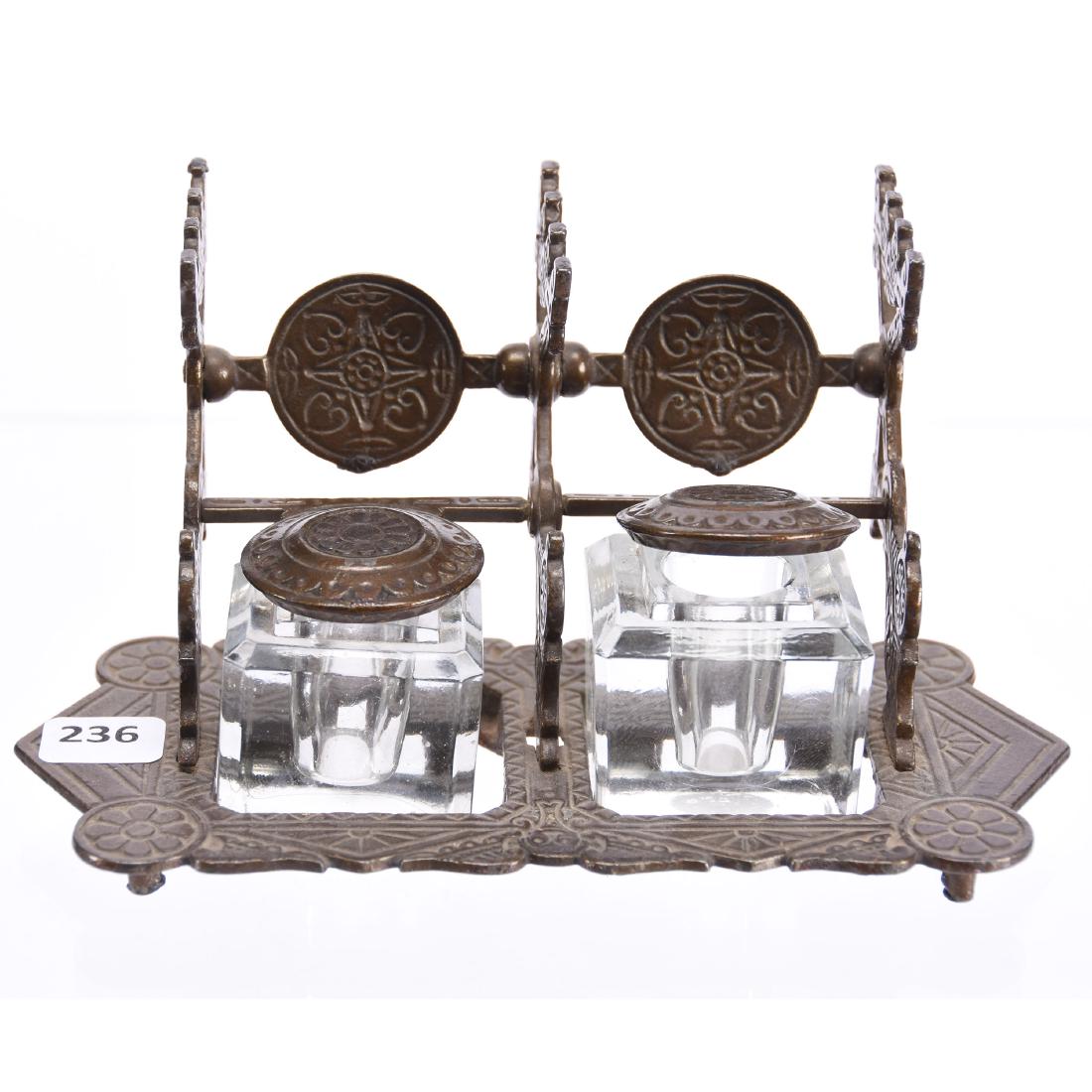 Double Inkwell with Pen Rests 4" X 7.5" (1 of 4)