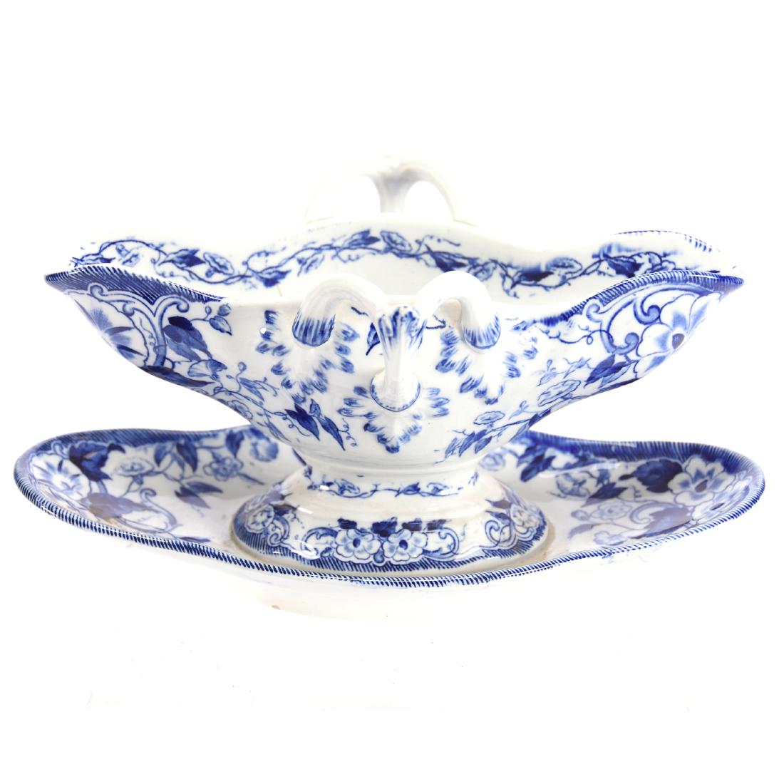 Flow Blue Gravy with Attached Underplate 5.25" X 10.5" (1 of 3)