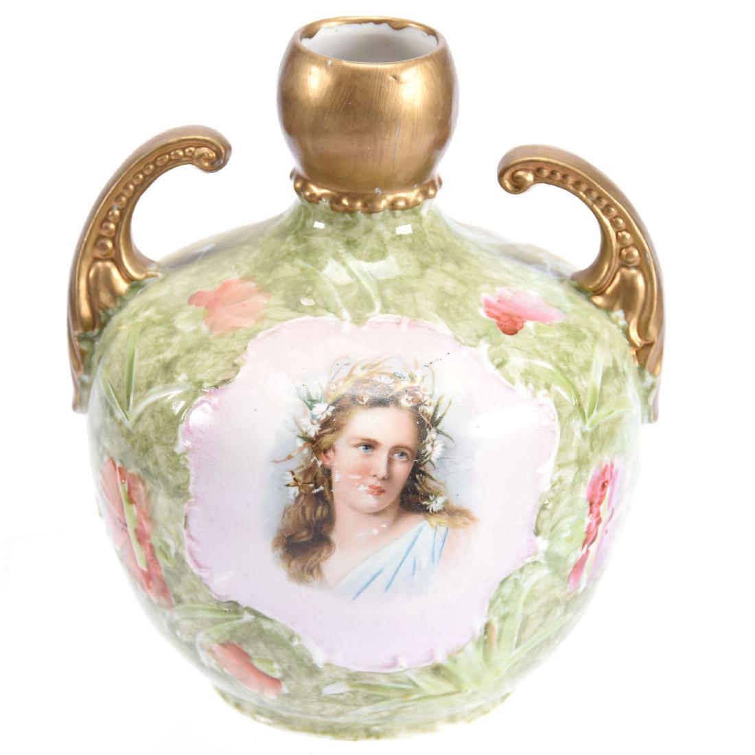 Two Handled Vase Unmarked Royal Saxe 6.75" X 6" (1 of 3)