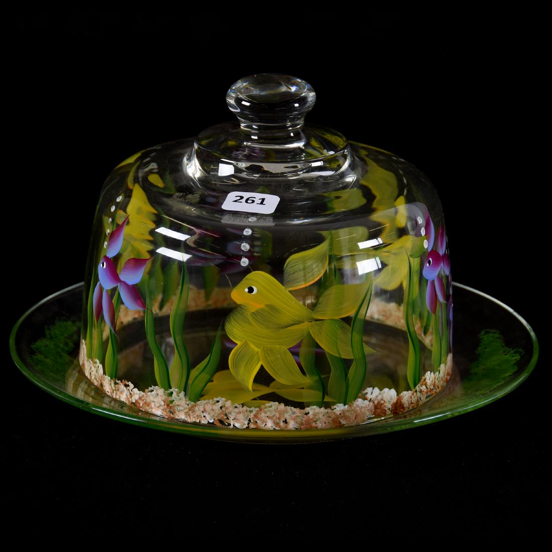 Modern Art Glass Covered Cheese Dish 5.5" X 9" (1 of 3)