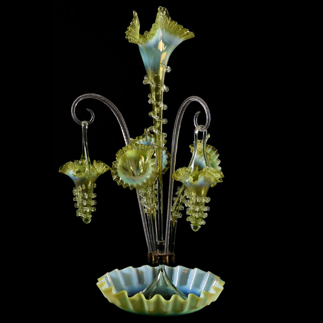 Victorian Vaseline Opal Art Glass Epergne 24" (1 of 3)