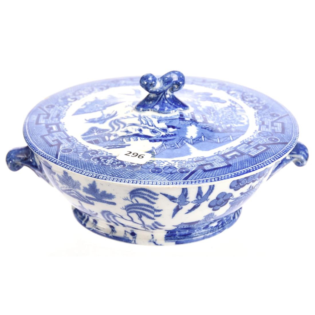 Flow Blue Covered Bowl 4.5" X 9" (1 of 6)