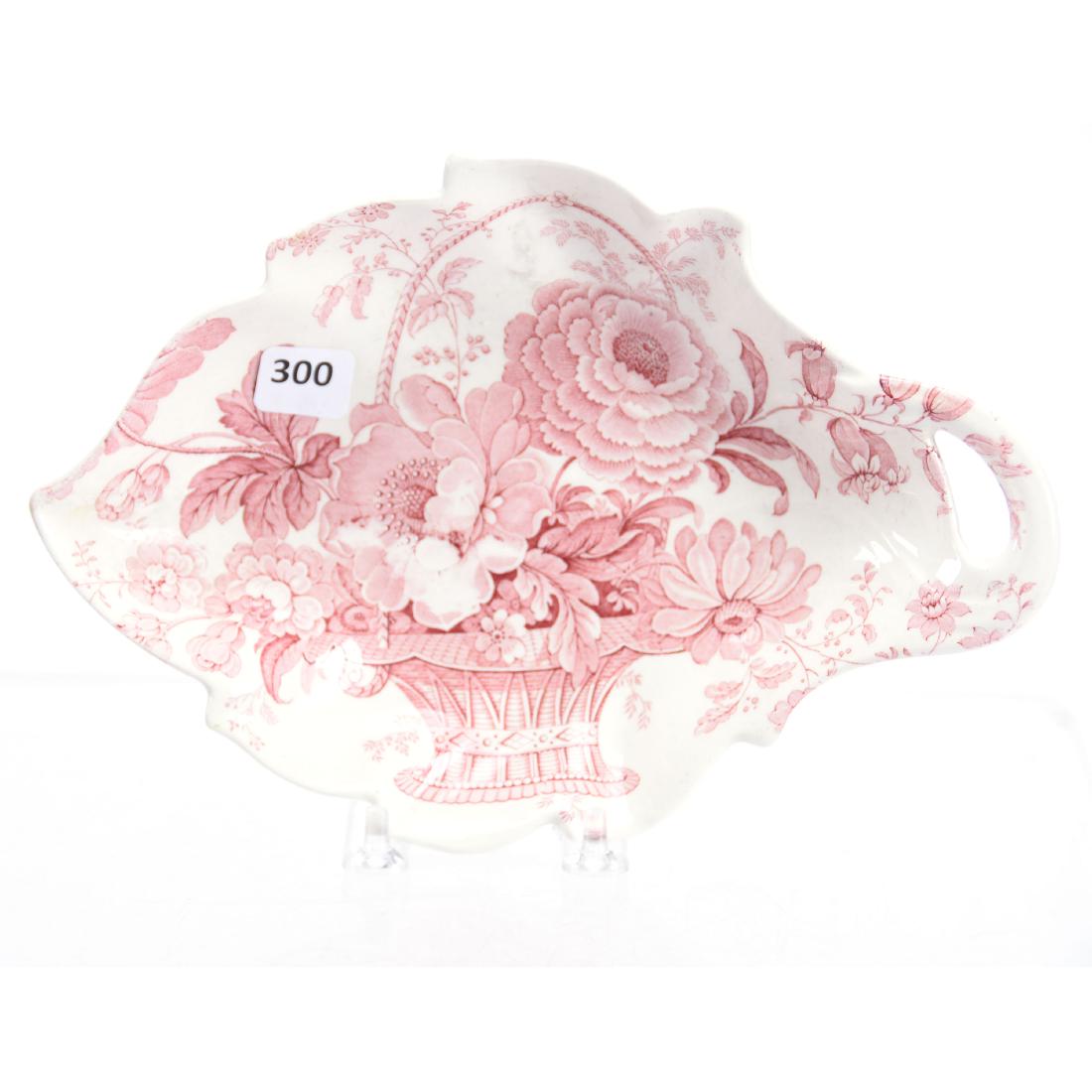 Ironstone Pink and White Dish 9": Ironstone Pink & White Dish - 9" - Leaf Shape - Floral Basket Decor