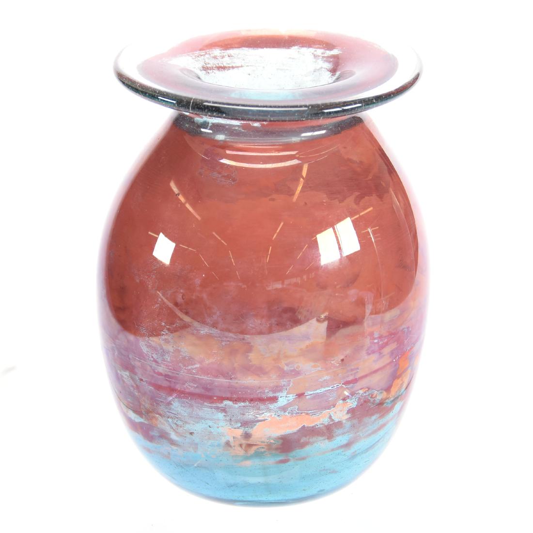Modern Art Glass Vase 5.75" X 4": Modern Art Glass Vase - 5.75" X 4" - Artist Signed "M. Taylor" - Aqua and Rust Swirl Design - Circa 1970's