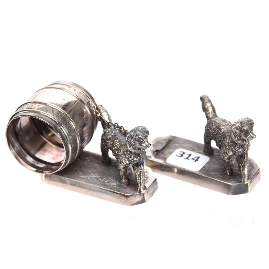 Figural Silverplate Napkin Ring 2" X 3.25": Figural Silverplate Napkin Ring - 2" X 3.25" - Dog Chained to Barrel - Simpson Hall & Miller #017 - Also Selling A Matching Ring Which Does Not Have the Barrel