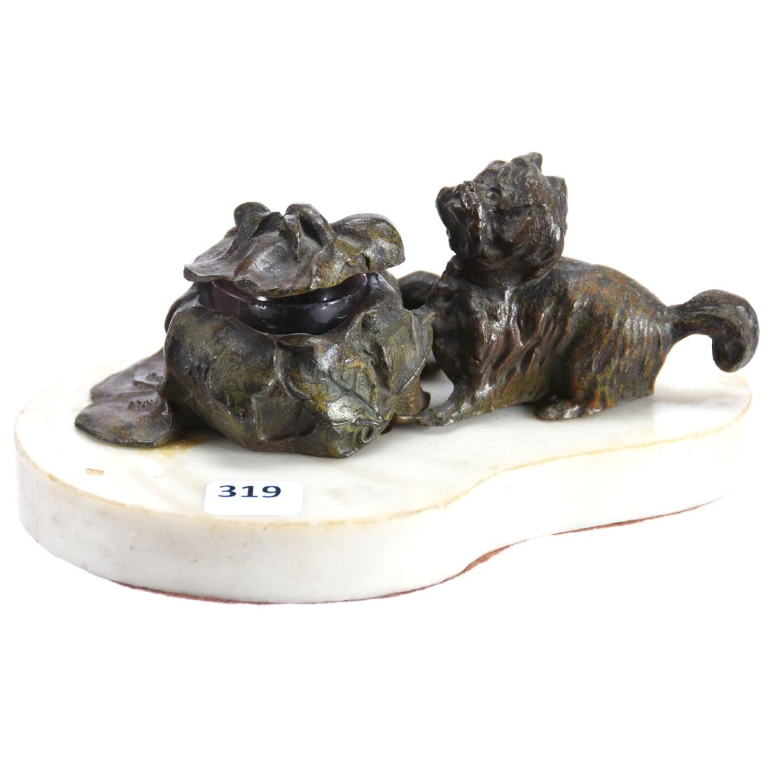 Bronze and Marble Figural inkwell 3.25" X 7" (1 of 3)